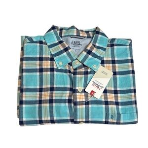 Izod Men's Teal Plaid Casual Shirt